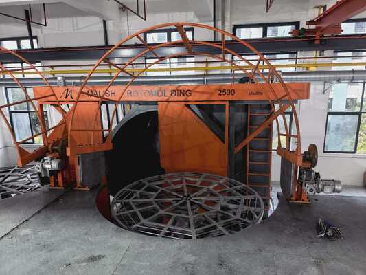 Máquina de rotomoldeo por inyección móvil con horno de tres brazos para producción de alta capacidad